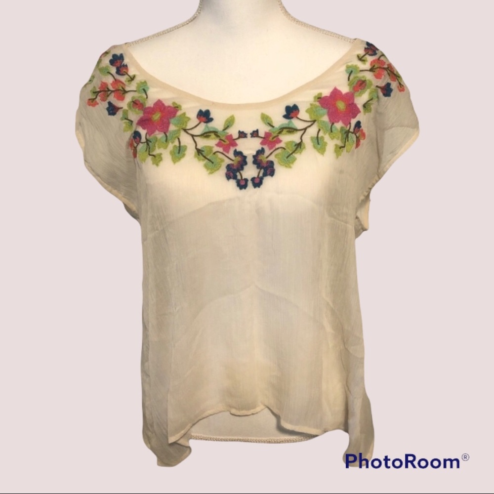 Lauren Conrad sheer flower embroidery boho top